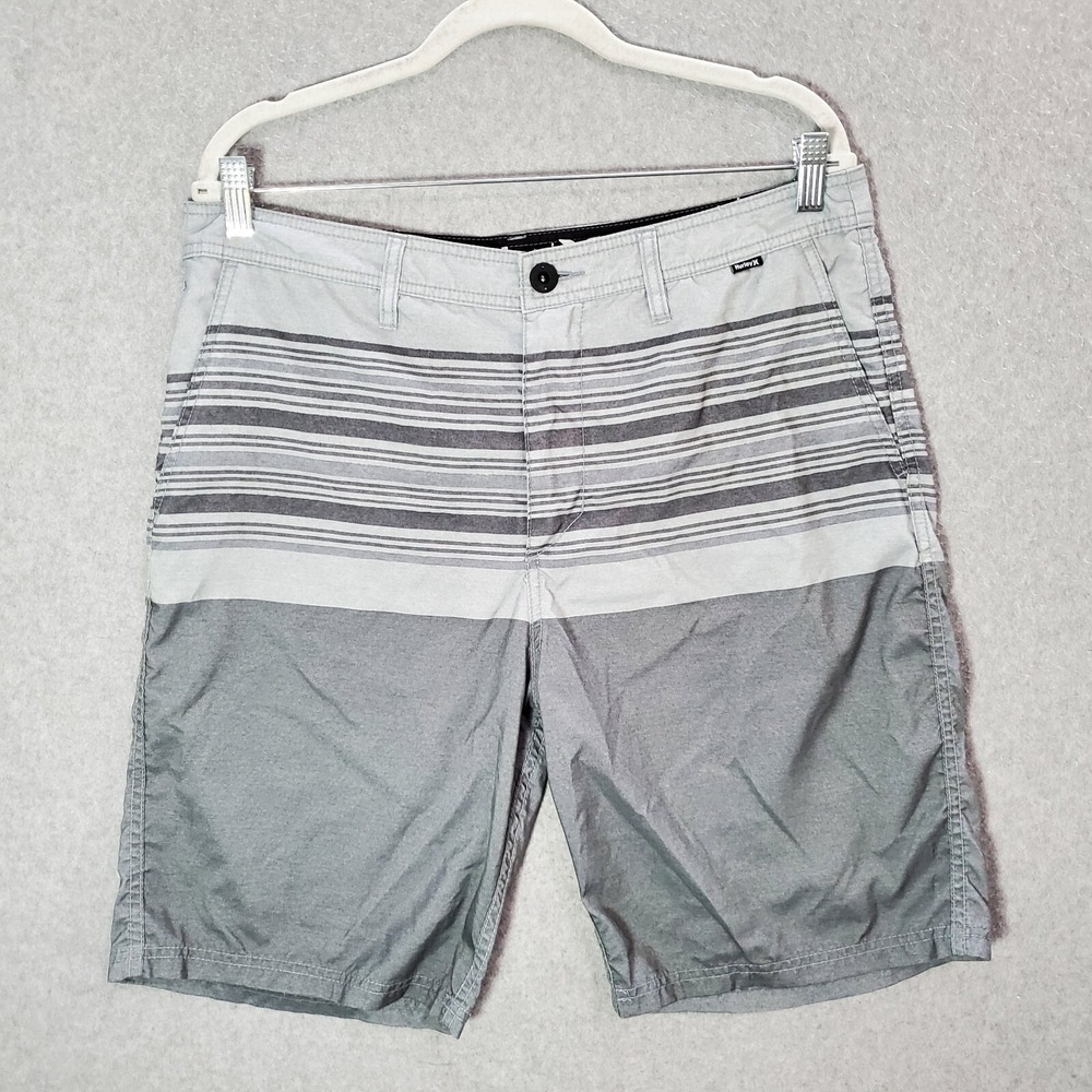 Hurley Men Shorts 34 Gray‎ Striped Chino Pockets High Rise Polyester 9" Inseam